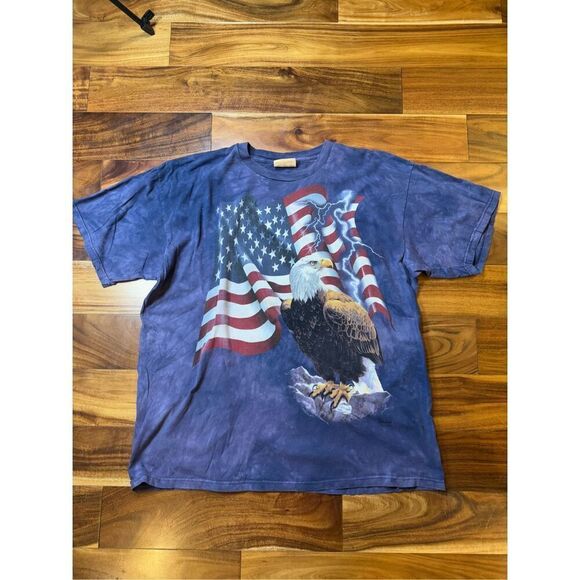 Size XL Vintage Y2K 2000 The Mountain Blue Tie Dye American Eagle Graphic Shirt - Picture 1 of 6